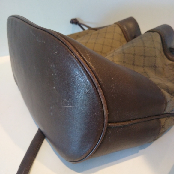 Bally Monogram Logo Bucket Bag Taupe Leather Drawstring Handbag Purse  Designer - Picture 12 of 14